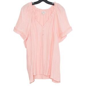 Plus Size 3X Boho Crinkle Peasant Top Flowy Pink Beach Resort Cottage Prairie
